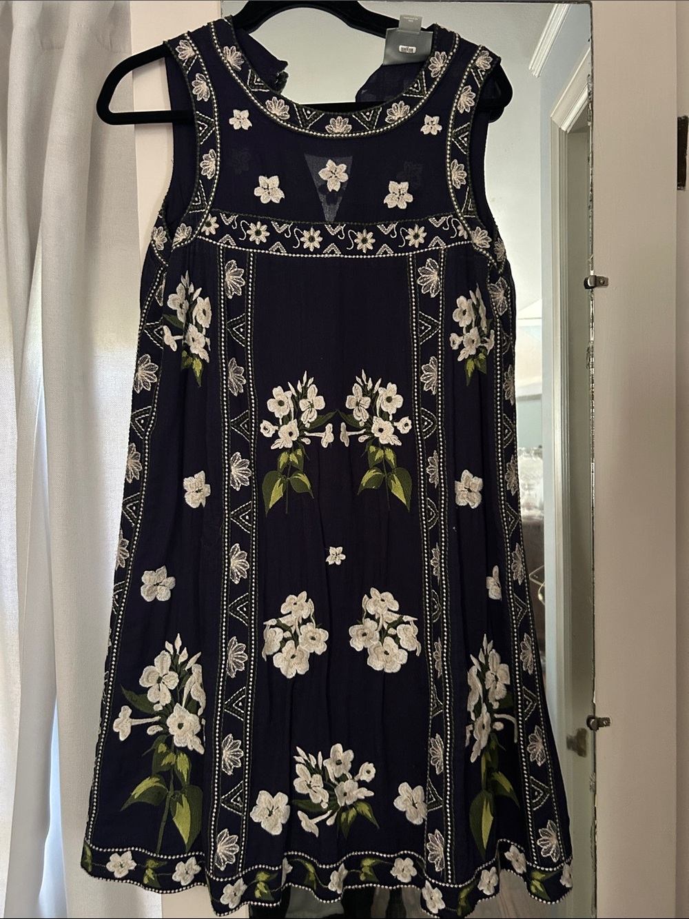 Maeve (anthropologie) Mini Dress with White Floral Embroidery
